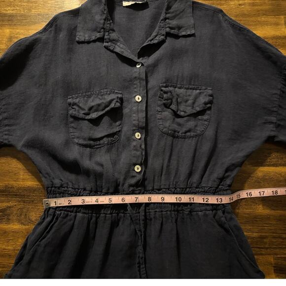 Francesca Bettini Women's Large Shirt Dress 100% Linen Collared Drawstring Waist - Picture 10 of 12